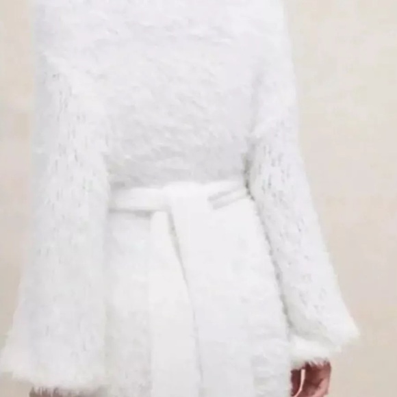 FREE PEOPLE Carmen Cardi Cardigan Fluffy Belted Ivory Large - Picture 3 of 3